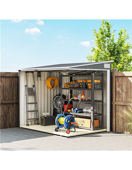 Outsunny 7 x 5ft Galvanised Metal Shed, with Sliding Door - Light Grey - pic 180841 | FastDaddyshop