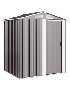 Outsunny Garden Metal Tool Storage Shed with Sliding Door, Sloped Roof and Foundation Kit, 152 x 132 x 188cm, Grey
