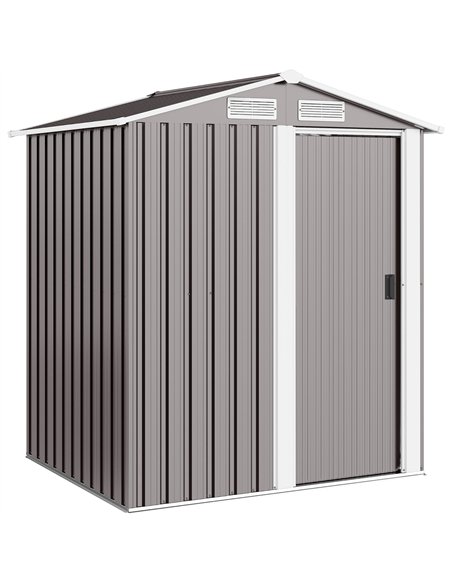 Outsunny Garden Metal Tool Storage Shed with Sliding Door, Sloped Roof and Foundation Kit, 152 x 132 x 188cm, Grey - pic 180842 | FastDaddyshop