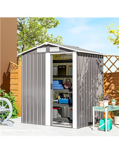 Outsunny Garden Metal Tool Storage Shed with Sliding Door, Sloped Roof and Foundation Kit, 152 x 132 x 188cm, Grey