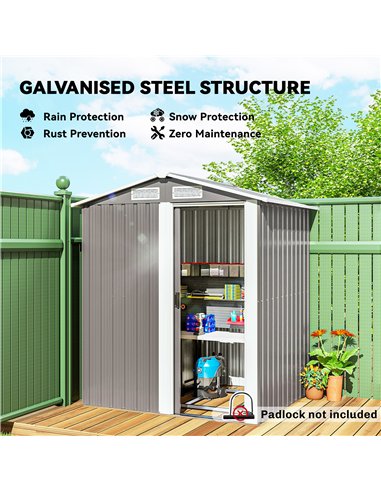 Outsunny Garden Metal Tool Storage Shed with Sliding Door, Sloped Roof and Foundation Kit, 152 x 132 x 188cm, Grey