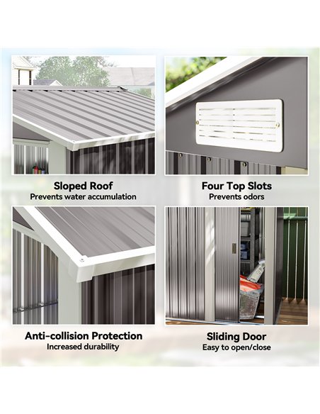Outsunny Garden Metal Tool Storage Shed with Sliding Door, Sloped Roof and Foundation Kit, 152 x 132 x 188cm, Grey - pic 180847 | FastDaddyshop