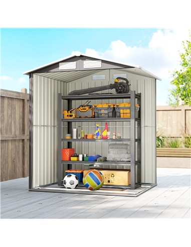 Outsunny Garden Metal Tool Storage Shed with Sliding Door, Sloped Roof and Foundation Kit, 152 x 132 x 188cm, Grey