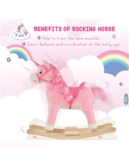 HOMCOM 3+ Kids Unicorn Plush Rocking Ride On with Sound, Pink - pic 18085 | FastDaddyshop