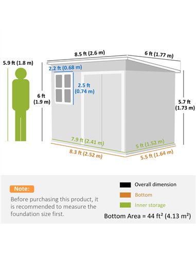 Outsunny 8.5 x 6ft Storage Shed Galvanised Steel Garden Shed, Metal Shed with Foundation Kit, Window, Lockable Wide Doors and Ai