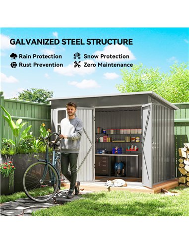 Outsunny 8.5 x 6ft Storage Shed Galvanised Steel Garden Shed, Metal Shed with Foundation Kit, Window, Lockable Wide Doors and Ai