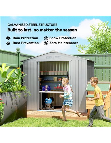 Outsunny 7 x 4ft Lockable Metal Garden Tool Storage Shed Storage - Light Grey