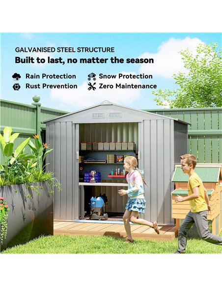 Outsunny 7 x 4ft Lockable Metal Garden Tool Storage Shed Storage - Light Grey - pic 180863 | FastDaddyshop