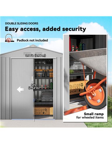 Outsunny 7 x 4ft Lockable Metal Garden Tool Storage Shed Storage - Light Grey