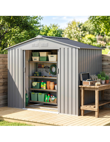 Outsunny 7 x 4ft Lockable Metal Garden Tool Storage Shed Storage - Light Grey