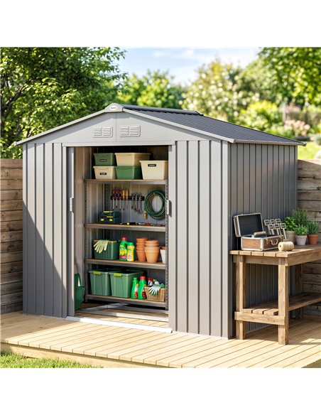 Outsunny 7 x 4ft Lockable Metal Garden Tool Storage Shed Storage - Light Grey - pic 180867 | FastDaddyshop