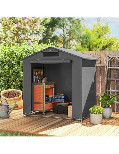 Outsunny 6 x 4 ft Outdoor Garden Storage Shed, Waterproof Bike Tent with Vent and Roll-Up Zipper Door