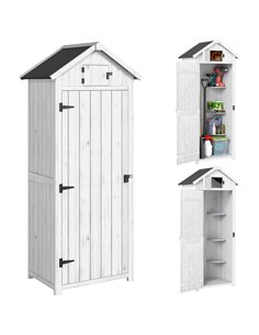 Outsunny Small Shed, Tall Slim Wooden Garden Shed with 3 Removable Shelves and Roof Hatch, Compact Outdoor Tool Storage Cabinet 