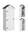 Outsunny Small Shed, Tall Slim Wooden Garden Shed with 3 Removable Shelves and Roof Hatch, Compact Outdoor Tool Storage Cabinet 