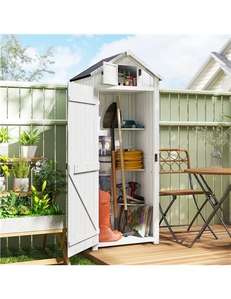 Outsunny Small Shed, Tall Slim Wooden Garden Shed with 3 Removable Shelves and Roof Hatch, Compact Outdoor Tool Storage Cabinet  - pic 180879 | FastDaddyshop
