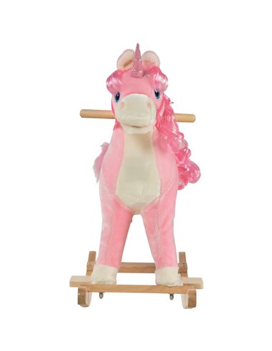 HOMCOM 3+ Kids Unicorn Plush Rocking Ride On with Sound, Pink