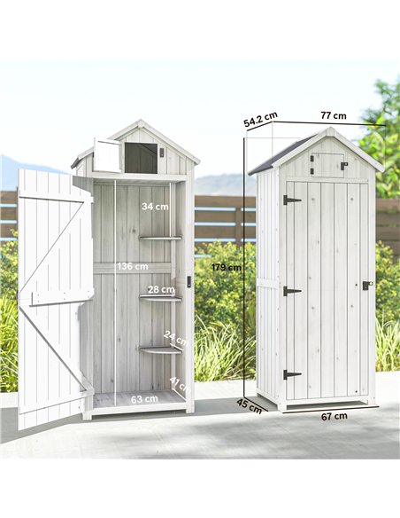 Outsunny Small Shed, Tall Slim Wooden Garden Shed with 3 Removable Shelves and Roof Hatch, Compact Outdoor Tool Storage Cabinet  - pic 180880 | FastDaddyshop