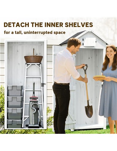 Outsunny Small Shed, Tall Slim Wooden Garden Shed with 3 Removable Shelves and Roof Hatch, Compact Outdoor Tool Storage Cabinet 