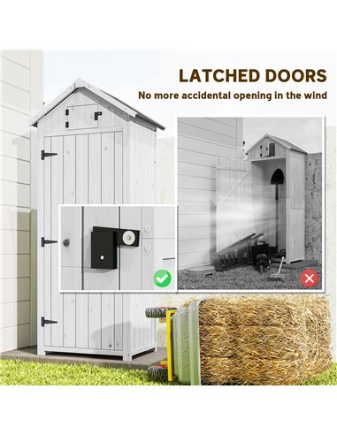 Outsunny Small Shed, Tall Slim Wooden Garden Shed with 3 Removable Shelves and Roof Hatch, Compact Outdoor Tool Storage Cabinet 
