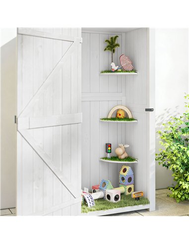 Outsunny Small Shed, Tall Slim Wooden Garden Shed with 3 Removable Shelves and Roof Hatch, Compact Outdoor Tool Storage Cabinet 