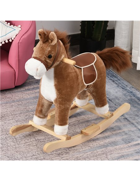 HOMCOM 3+ Kids Ride On Plush Rocking Horse with Sound, Brown - pic 18089 | FastDaddyshop