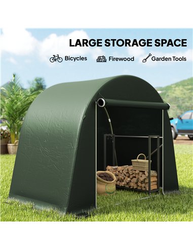 Outsunny 8 x 4 ft Garden Storage Tent, Waterproof Bike Tent with Roll-up Zipper Door and Galvanised Metal Frame, Green