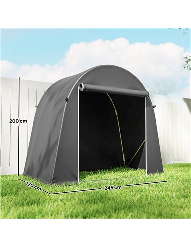 Outsunny 8 x 4 ft Garden Storage Tent, Waterproof Bike Tent with Roll-up Zipper Door and Galvanised Metal Frame, Dark Grey