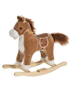 HOMCOM 3+ Kids Ride On Plush Rocking Horse with Sound, Brown