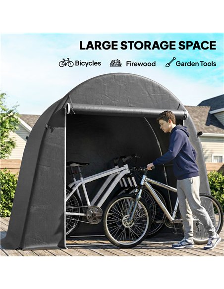 Outsunny 8 x 4 ft Garden Storage Tent, Waterproof Bike Tent with Roll-up Zipper Door and Galvanised Metal Frame, Dark Grey - pic 180900 | FastDaddyshop
