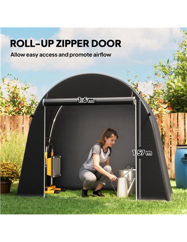 Outsunny 8 x 4 ft Garden Storage Tent, Waterproof Bike Tent with Roll-up Zipper Door and Galvanised Metal Frame, Dark Grey