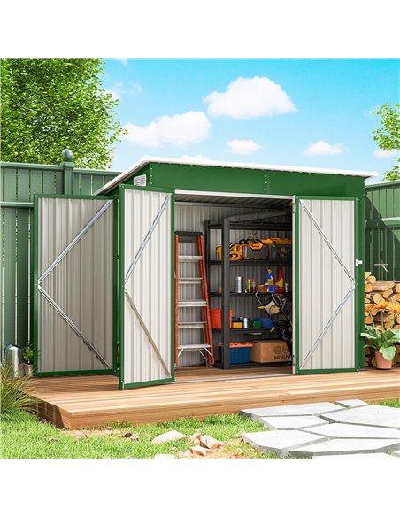 Outsunny 7.5 x 4.3ft Metal Garden Storage Shed, Waterproof Outdoor Shed with Triple Lockable Door, Gloves, Vents, Green - pic 180906 | FastDaddyshop