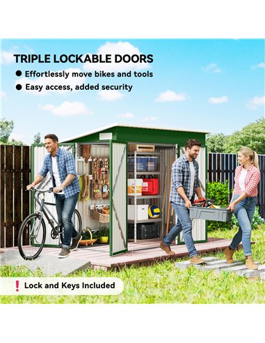 Outsunny 7.5 x 4.3ft Metal Garden Storage Shed, Waterproof Outdoor Shed with Triple Lockable Door, Gloves, Vents, Green