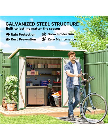 Outsunny 7.5 x 4.3ft Metal Garden Storage Shed, Waterproof Outdoor Shed with Triple Lockable Door, Gloves, Vents, Green