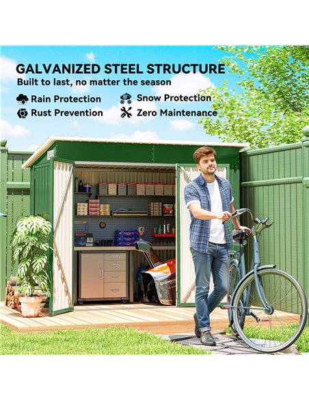 Outsunny 7.5 x 4.3ft Metal Garden Storage Shed, Waterproof Outdoor Shed with Triple Lockable Door, Gloves, Vents, Green - pic 180909 | FastDaddyshop