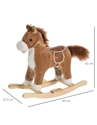 HOMCOM 3+ Kids Ride On Plush Rocking Horse with Sound, Brown
