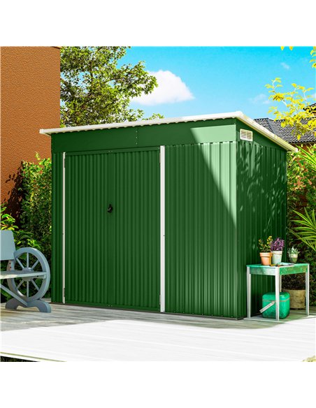 Outsunny 7.5 x 4.3ft Metal Garden Storage Shed, Waterproof Outdoor Shed with Triple Lockable Door, Gloves, Vents, Green - pic 180913 | FastDaddyshop