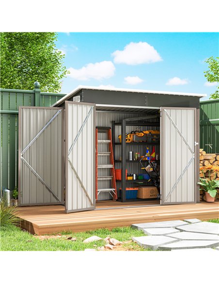 Outsunny 7.5 x 4.3ft Metal Garden Storage Shed, Waterproof Outdoor Shed with Triple Lockable Door, Gloves, Vents, Light Grey - pic 180915 | FastDaddyshop
