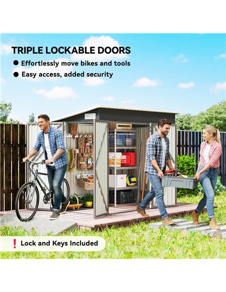 Outsunny 7.5 x 4.3ft Metal Garden Storage Shed, Waterproof Outdoor Shed with Triple Lockable Door, Gloves, Vents, Light Grey - pic 180917 | FastDaddyshop
