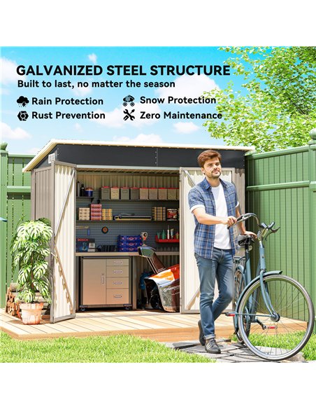 Outsunny 7.5 x 4.3ft Metal Garden Storage Shed, Waterproof Outdoor Shed with Triple Lockable Door, Gloves, Vents, Light Grey - pic 180918 | FastDaddyshop