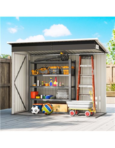 Outsunny 7.5 x 4.3ft Metal Garden Storage Shed, Waterproof Outdoor Shed with Triple Lockable Door, Gloves, Vents, Light Grey
