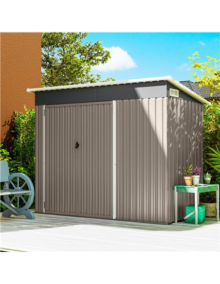 Outsunny 7.5 x 4.3ft Metal Garden Storage Shed, Waterproof Outdoor Shed with Triple Lockable Door, Gloves, Vents, Light Grey - pic 180922 | FastDaddyshop