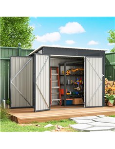 Outsunny 7.5 x 4.3ft Metal Garden Storage Shed, Waterproof Outdoor Shed with Triple Lockable Door, Gloves, Vents, Dark Grey 2