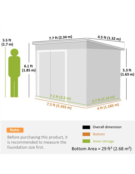 Outsunny 7.5 x 4.3ft Metal Garden Storage Shed, Waterproof Outdoor Shed with Triple Lockable Door, Gloves, Vents, Dark Grey - pic 180925 | FastDaddyshop