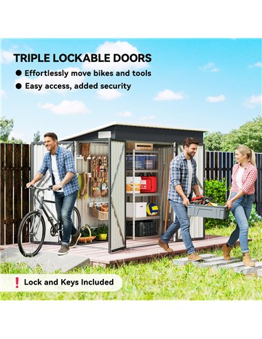 Outsunny 7.5 x 4.3ft Metal Garden Storage Shed, Waterproof Outdoor Shed with Triple Lockable Door, Gloves, Vents, Dark Grey