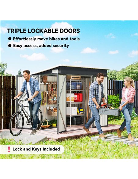 Outsunny 7.5 x 4.3ft Metal Garden Storage Shed, Waterproof Outdoor Shed with Triple Lockable Door, Gloves, Vents, Dark Grey - pic 180926 | FastDaddyshop