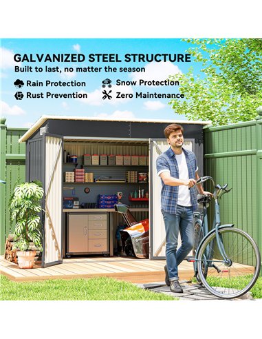 Outsunny 7.5 x 4.3ft Metal Garden Storage Shed, Waterproof Outdoor Shed with Triple Lockable Door, Gloves, Vents, Dark Grey