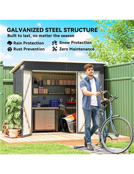 Outsunny 7.5 x 4.3ft Metal Garden Storage Shed, Waterproof Outdoor Shed with Triple Lockable Door, Gloves, Vents, Dark Grey - pic 180927 | FastDaddyshop