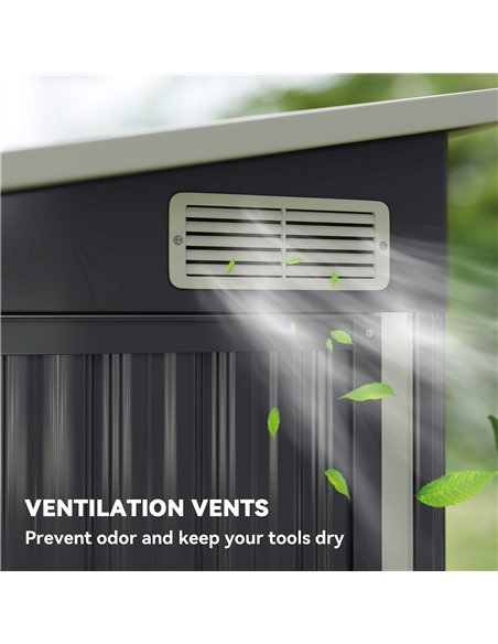 Outsunny 7.5 x 4.3ft Metal Garden Storage Shed, Waterproof Outdoor Shed with Triple Lockable Door, Gloves, Vents, Dark Grey - pic 180929 | FastDaddyshop