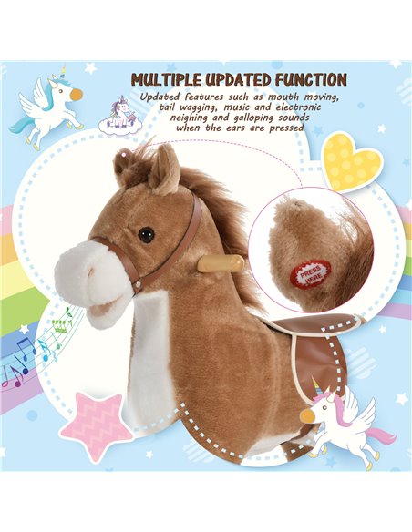 HOMCOM 3+ Kids Ride On Plush Rocking Horse with Sound, Brown - pic 18093 | FastDaddyshop