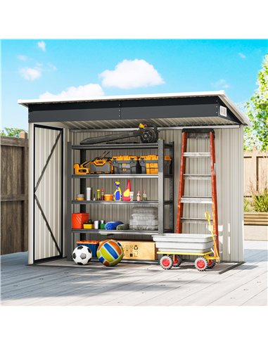 Outsunny 7.5 x 4.3ft Metal Garden Storage Shed, Waterproof Outdoor Shed with Triple Lockable Door, Gloves, Vents, Dark Grey